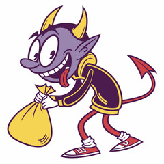 Mischievous Cartoon Devil Holding a Sack of Loot