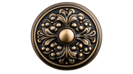 Antique golden medallion ornament, floral pattern design, cut out transparent