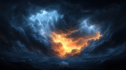 Fiery storm cloudscape, dramatic sky, apocalyptic background, fantasy art