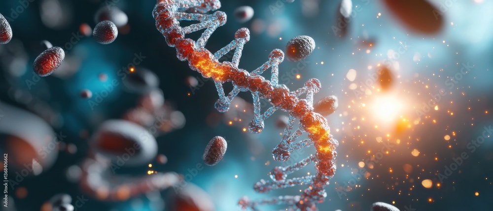 Poster a detailed microscopic view of the complex dna structures being carefully manipulated in a scientifi