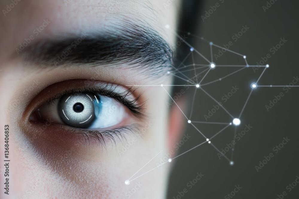 Aufkleber close-up of a futuristic eye with digital effects highlighting advanced technology concepts