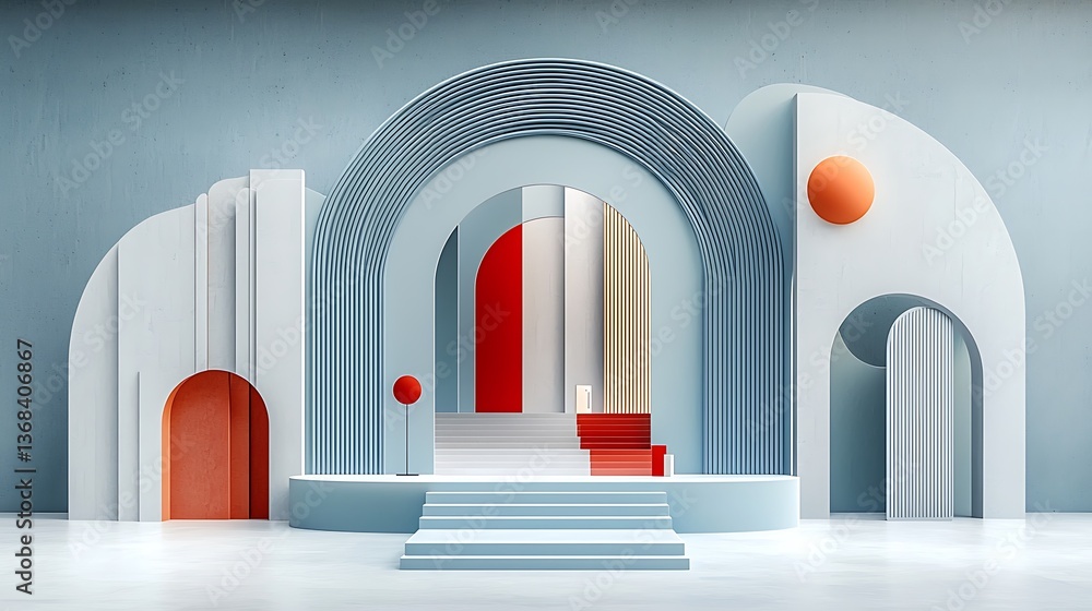 Poster Abstract geometric architecture 3 d render