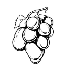 A Single Bunch Of Grapes Black And White Illustration