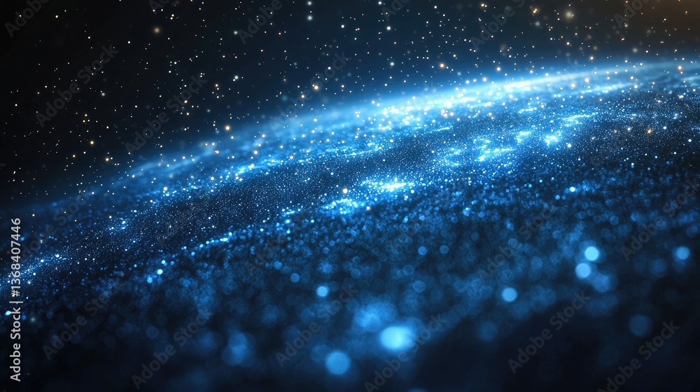 Poster cosmic blue starscape with glittering particles and ethereal glow for ai exploration and language mo