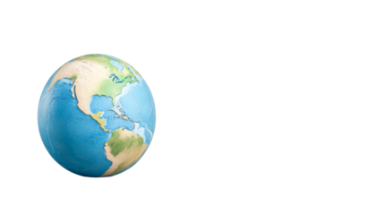 Globe showing North and South America continents, cut out transparent