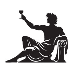 Exalted Dionysus silhouette, the master of divine intoxication - Dionysus illustration - Dionysus vector - Greek god silhouette

