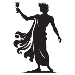 Ornate Dionysus silhouette, crowned with ivy and grapevines - Dionysus illustration - Dionysus vector - Greek god silhouette

