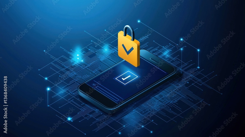 Poster smartphone displaying a secure voting app with a verification checkmark