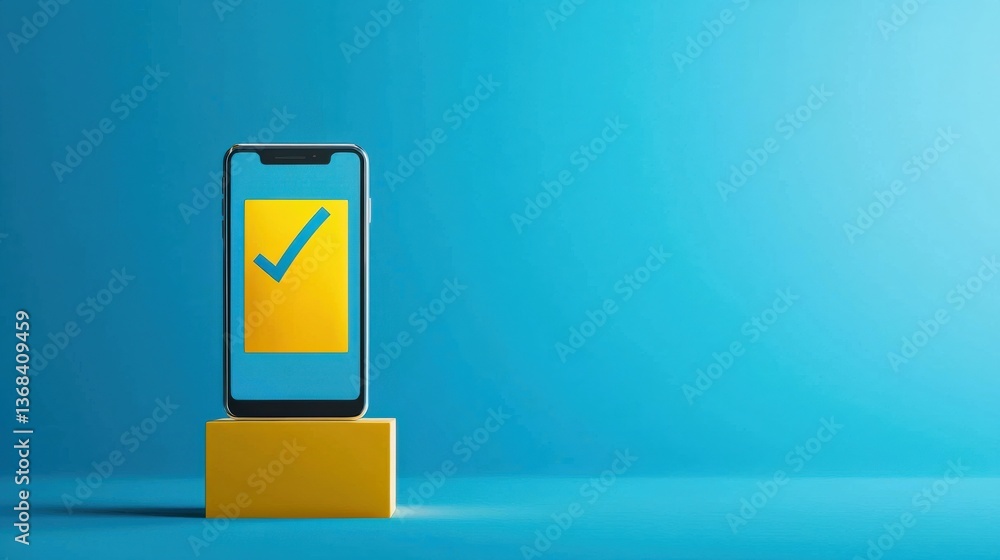 Poster smartphone displaying a secure voting app with a verification checkmark