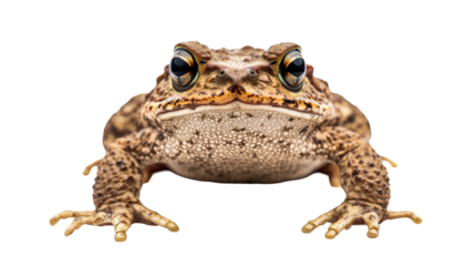 Big warty toad with bulging eyes staring forward, cut out transparent