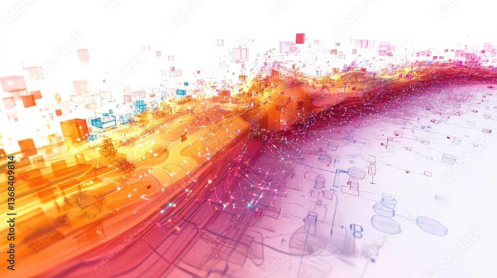 Poster abstract digital representation of connections displayed across a white background