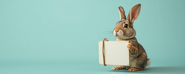 illustrazione con simpatico coniglio che regge un cartello vuoto