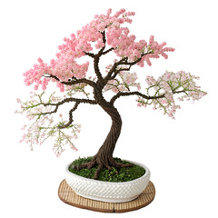 Artificial Cherry Blossom Bonsai Tree on Transparent Background