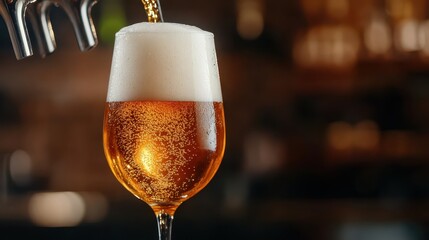 This image captures the essence of brewing with a glass of draft beer being poured, highlighting its rich foam texture and inviting appearance for social occasions.