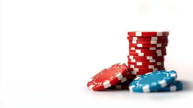 Stacked poker chips in red and blue colors
