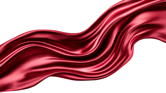 Elegant swirl of vibrant red silk fabric, smooth curves, cut out transparent