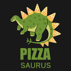 Funny Pizzasaurus Dinosaur with Pizza Slices Vector Illustration