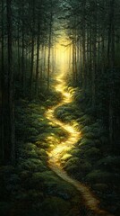 Obraz premium Golden Canopy Glow, Sunshine filtering through trees