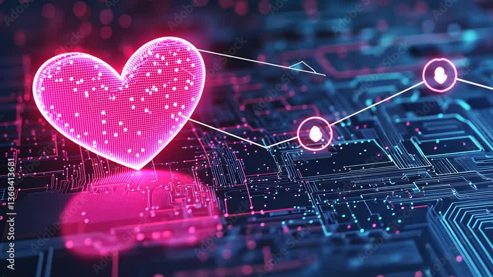 Poster high tech love dating app background featuring digital heart graphics generative ai