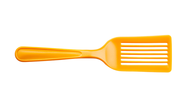 Orange slotted spatula for cooking, kitchen utensils, cut out transparent
