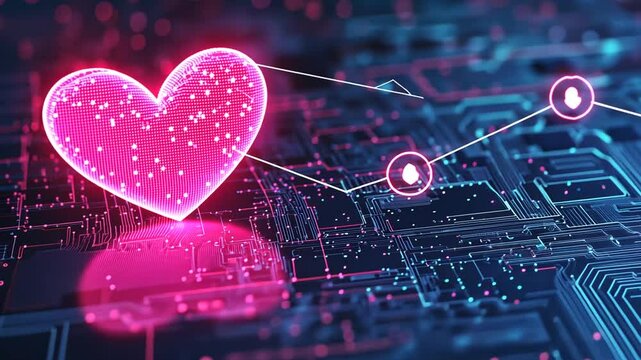 High Tech Love Dating App Background Featuring Digital Heart Graphics Generative AI