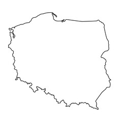Vector map of Poland, republic of, a country in Central Europe. Detailed black contour, isolated on white background.