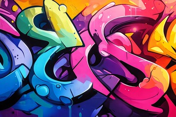 Naklejka premium Graffiti letters with a rainbow gradient fill, seamlessly transitioning through vibrant colors, creating a cheerful and eye-catching design