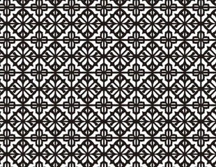 Seamless Black and White Geometric Floral Pattern with Symmetrical Design