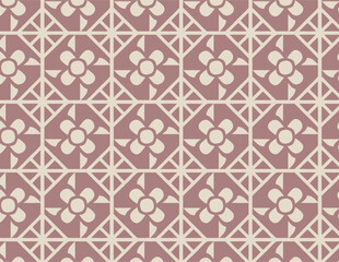 Soft Rose and Cream Geometric Floral Grid Pattern with Symmetrical Designs