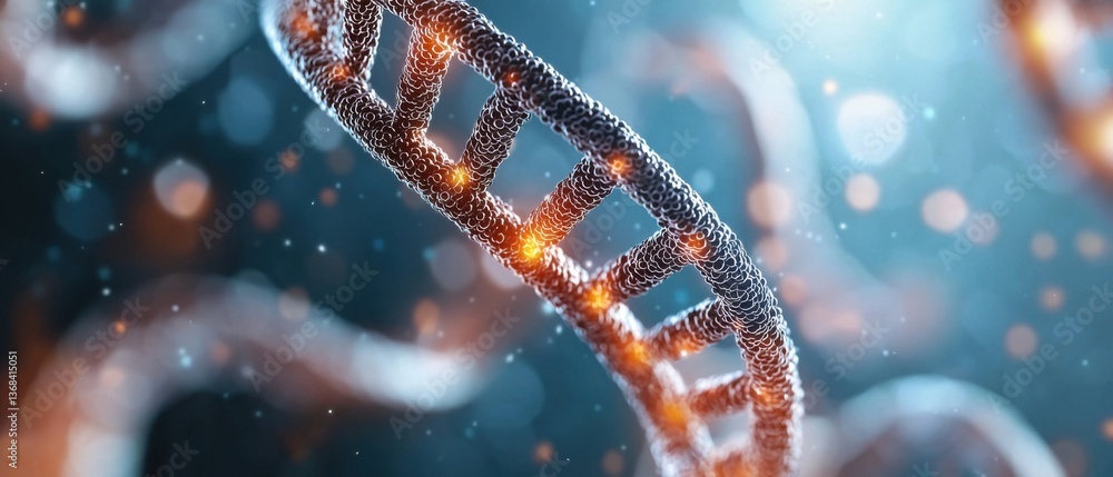 Poster a scientist intently studying and analyzing genetic samples in a modern laboratory setting, using ad