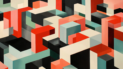 Bold geometric abstraction painting featuring alternating color blocks in a distinctive pattern creating aesthetic visual impact on canvas.