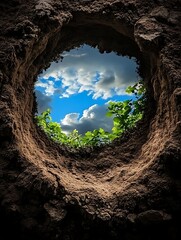 Sky view from soil hole.