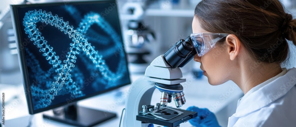 Poster a scientist or researcher working in a state-of-the-art virology laboratory, conducting experiments 
