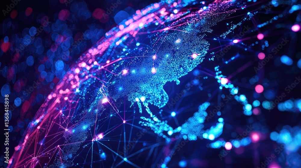 Poster abstract global network representation with vibrant colors and digital connections