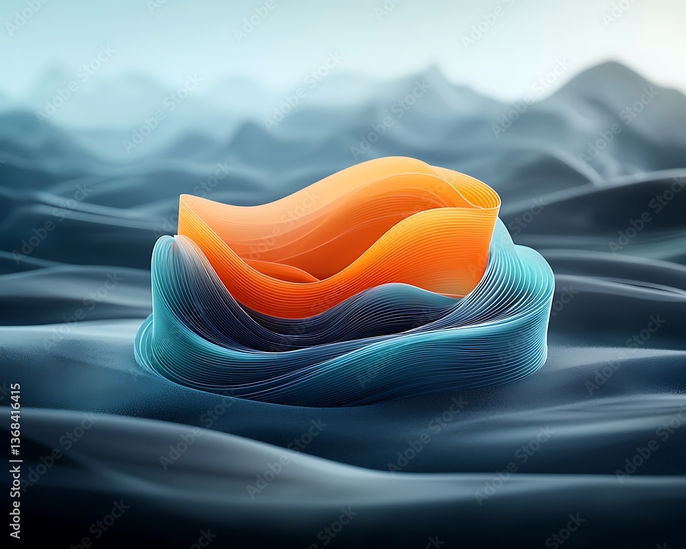 Poster abstract orange form floating on teal waves