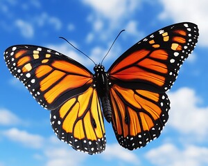 Fototapeta premium Monarch Butterfly in Flight with Blue Sky.