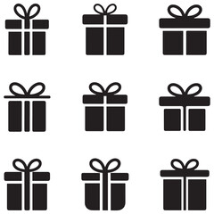 Present gift box icon. Vector isolated elements. Christmas gift icon illustration vector symbol. Surprise present linear design. Stock Silhouette Vector Black. with white background