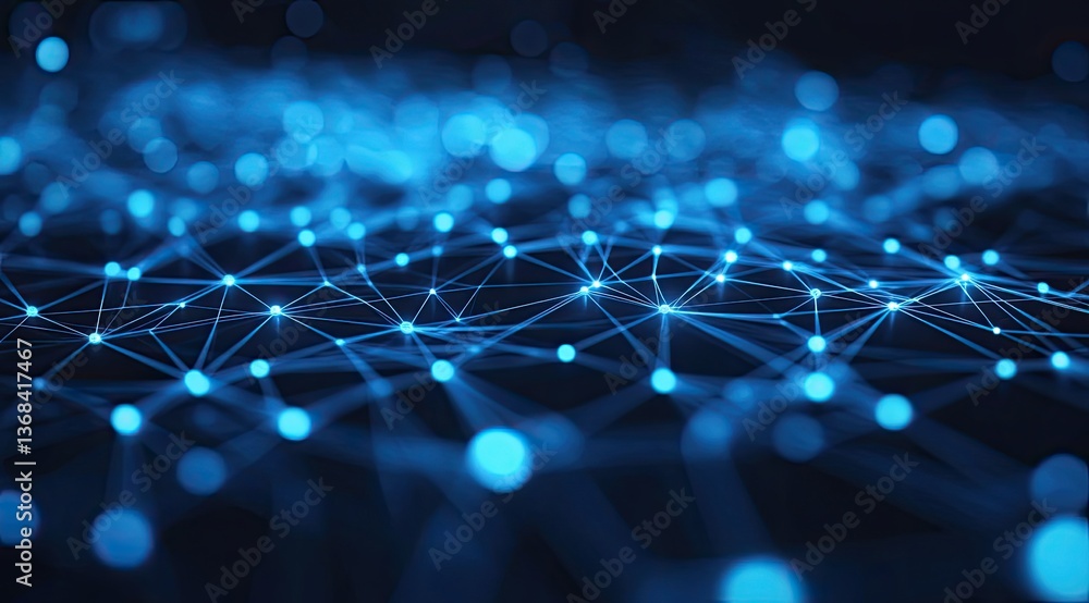 Aufkleber a vibrant network of interconnected lines and dots in shades of blue, resembling digital connections