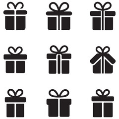 Present gift box icon. Vector isolated elements. Christmas gift icon illustration vector symbol. Surprise present linear design. Stock Silhouette Vector Black. with white background