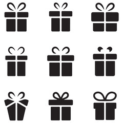 Present gift box icon. Vector isolated elements. Christmas gift icon illustration vector symbol. Surprise present linear design. Stock Silhouette Vector Black. with white background
