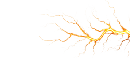 Glowing electric discharge with branching pattern on black background, cut out transparent
