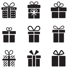 Present gift box icon. Vector isolated elements. Christmas gift icon illustration vector symbol. Surprise present linear design. Stock Silhouette Vector Black. with white background