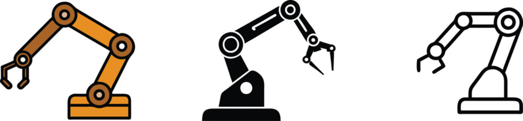 Robotic Arm Icons Orange, Black, and Line Art Designs
