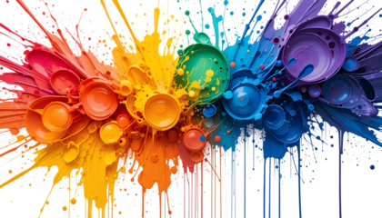 Colorful paint splashes in gradient tones abstract art and creative expression PNG Image