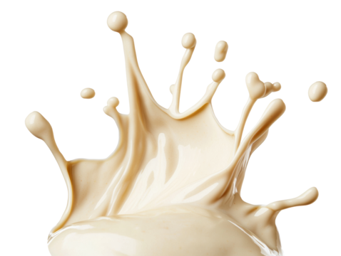 Cream splashing in a dynamic action moment during kitchen preparation , cut out
