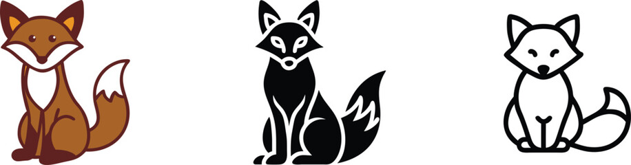 Three Fox Illustrations Brown, Black, and White Line Art