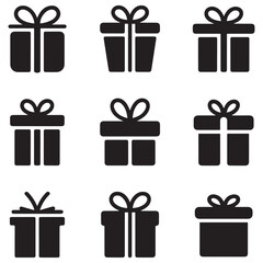 Present gift box icon. Vector isolated elements. Christmas gift icon illustration vector symbol. Surprise present linear design. Stock Silhouette Vector Black. with white background