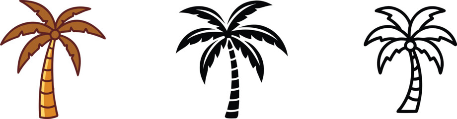 Tropical Palm Tree Icons Brown, Black, and Outline Styles