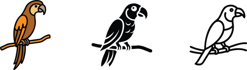 Obraz premium Parrot Illustrations Colorful, Black, White Line Art Designs