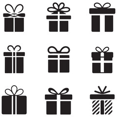 Present gift box icon. Vector isolated elements. Christmas gift icon illustration vector symbol. Surprise present linear design. Stock Silhouette Vector Black. with white background